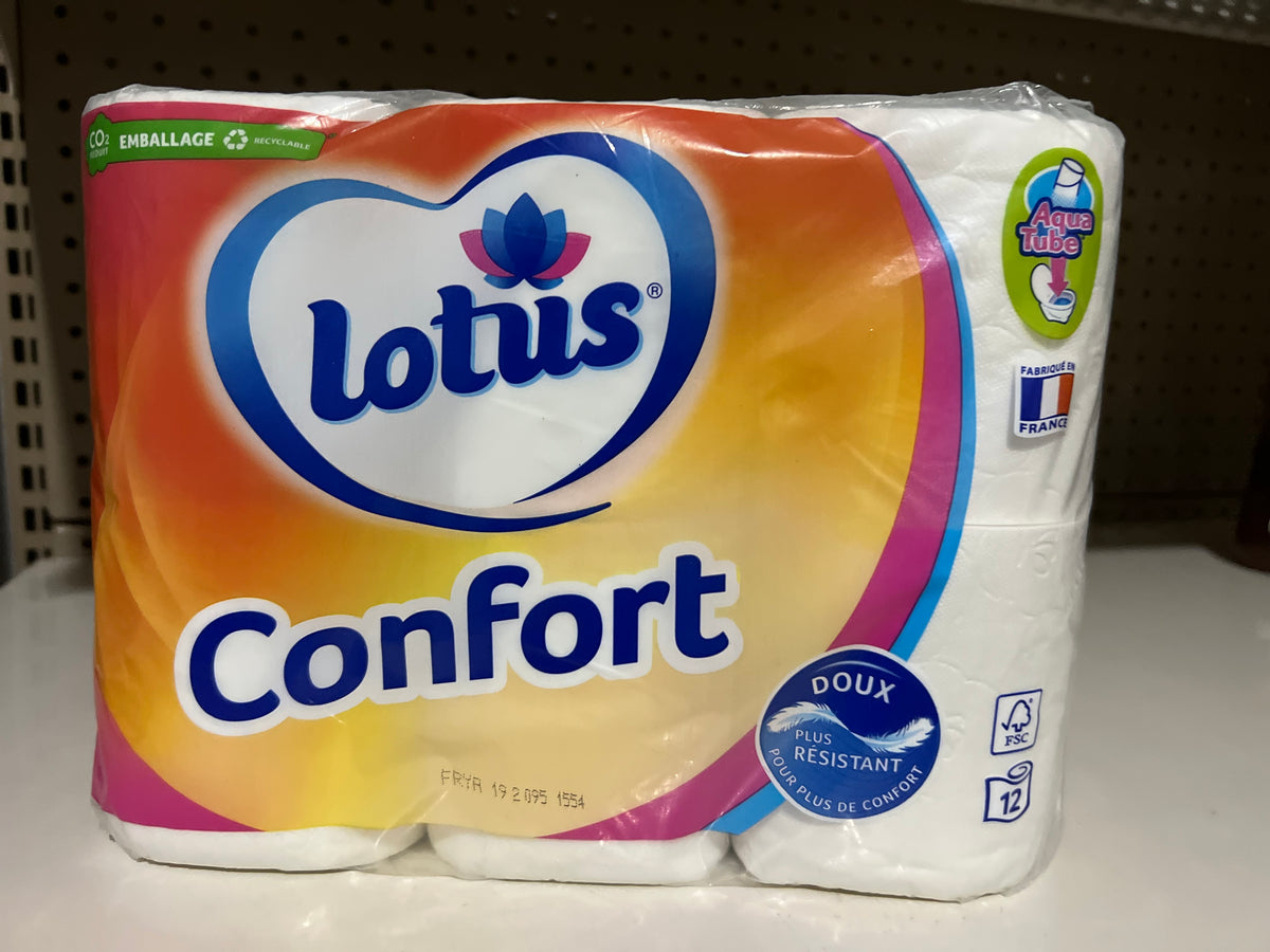 LOTUS confort papier toilette blanc 12 tubes – CotidienGab's