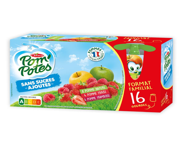 Pom'Potes - Compote pomme, fraise, framboise 16 gourdes de 90 g –  CotidienGab's
